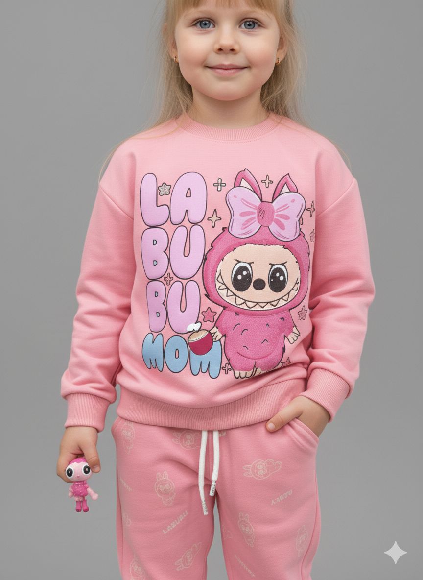 بلوز شلوار دخترونه چاپ برجسته ترک لبوبو مناسب ۶و ۷ سال